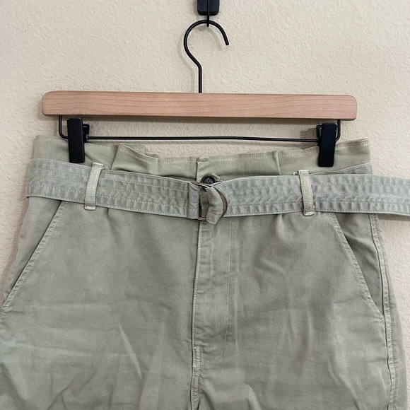 FRAME Safari Belted High Rise Paperbag Cuffed Hem Shorts Washed Od Green 26 - Picture 5 of 11